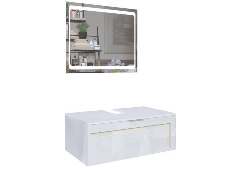 WASCHBECKENUNTERSCHRANK Aloha Absetzungen in Creme Hochglanz