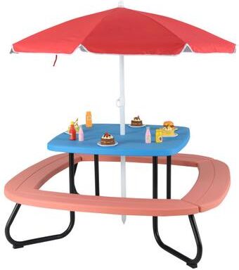Costway Toddler Outdoor Activity Table with Adjustable and Collapsible Umbrella-Blue