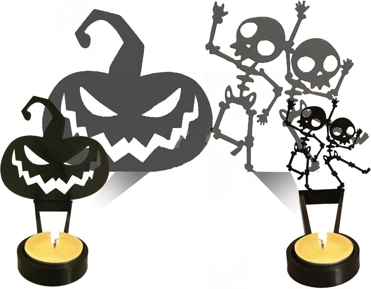 Set van 2 Halloween pompoen theelichthouders voor decoratie