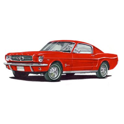 Fototapete PAPERMOON "MUSTANG FASTBACK 1965-VINTAGE AUTO ILLUSTRATION RETRO", bunt, B:2,5m L:1,86m, Vlies, Tapeten