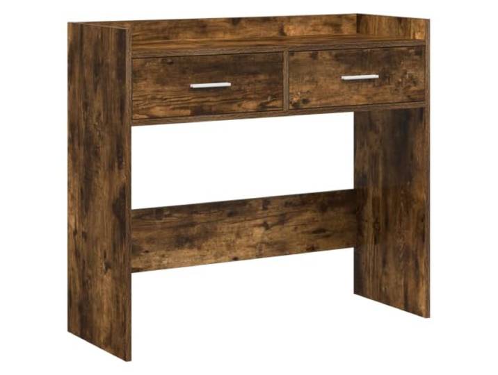 KDACVBMG Konsolentisch, rauchfarbene Eiche, 90 x 35 x 80 cm, Holz Schmaler Beistelltisch, Aufbewahrung mit Schubladen, Griffe aus Holz, Eingang Flur, Wohnzimmer, glatte Oberfläche