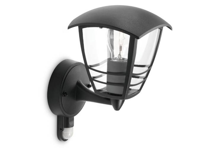 Creek Noir Applique Murale avec Détecteur de Mouvement 1X E27/60W IP44 Aluminium/plastique