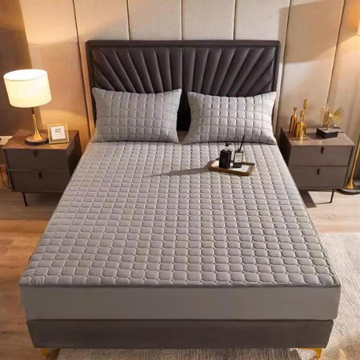 Gewatteerde sprei matrasbeschermer Bed Dienen in grijs, 120 x 200 cm