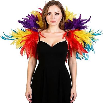 Karneval 2026 Rio Karneval Samba Accessoires Bunte Feder Schulterstola für Damen Mardi Gras Rave Festival Kleidung Brasilien Festival Aufführung Kostüm