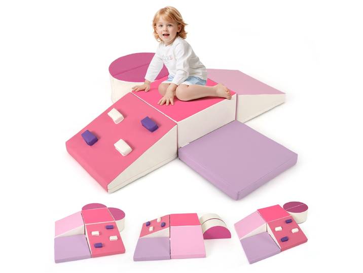 6-delige Schuimklimblokken Set Kruipspeelgoed Zachte Bouwstenen met Klimstenen Grote Speelblokken voor Baby's Roze