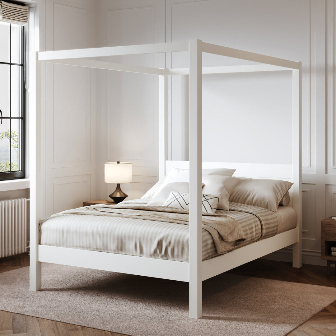 Three Posts Rochester Solid Wood Canopy Bed White Single (3')