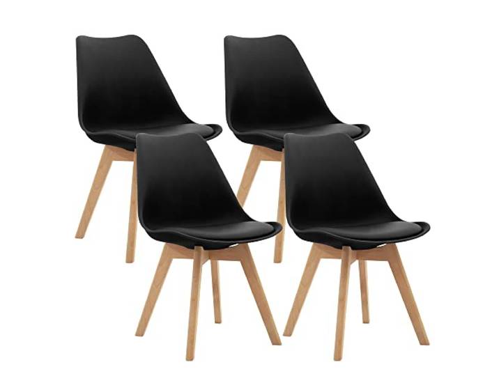 CangLong 4er Set Esszimmerstühle mit Beinen aus massivem Buchenholz, Mid Century Modern Retro Design Polsterstühle für Küche, Esszimmer & Wohnzimmer, Schwarz