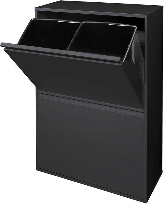 Mülltrennungsmöbel - Mülleimer-Schrank - Müllsortierung - 4 herausnehmbare Behälter - 68 Liter Gesamtvolumen - Schwarz