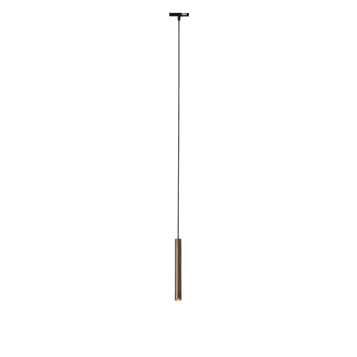 Qazqa Slimline moderne hanglamp voor railsysteem in brons met cilindervormige metalen kap