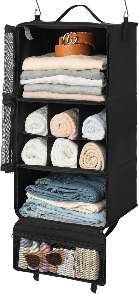 SnelShoppen Hanging Organizer Koffer Organizer - Vouwbare Garderobe - Draagbare Reiskast - Multifunctionele Reisopbergers - Zwart