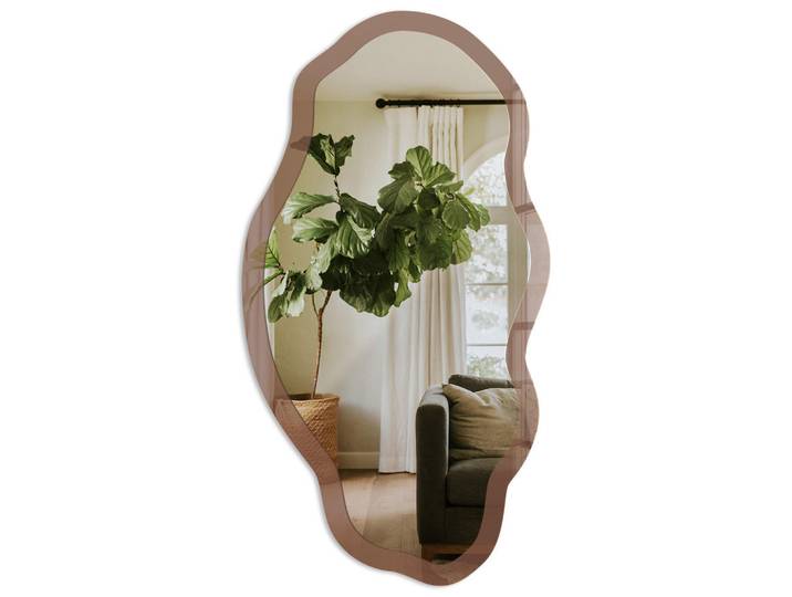 Tulup Spiegel 90x45 cm asymmetrisch mit Druck - Braune Farbe, Transparent, Glas, Organisch, 45x90x0.4 cm, Spiegel, Wandspiegel