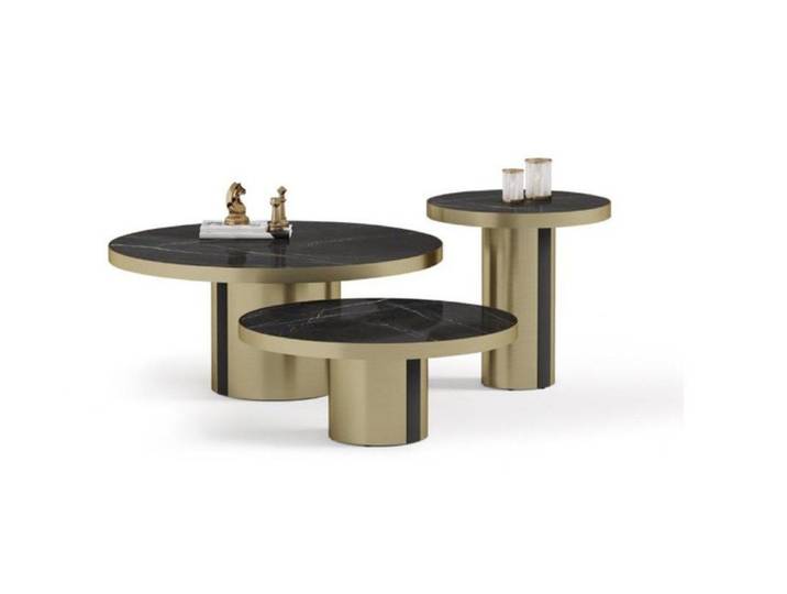 JVmoebel Couchtisch Runde Beistelltische aus Marmor und Edelstahl in elegantem Design (Set, 3-St., 3x Couchtisch), Made in Europa