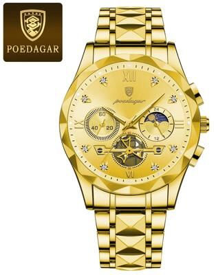 Uplifted Finds Poedagar Luxury Mens Chronograph Stainless Steel Waterproof Quartz Watch gold Gold
