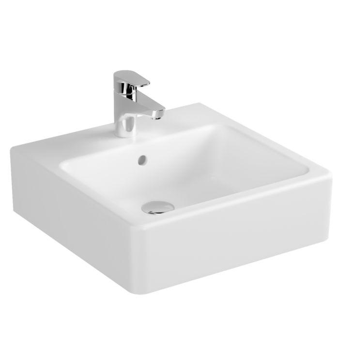 Vitra Options Aufsatzwaschtisch 4077B003-0001 50x50cm, eckig, mit Überlauf/Hahnloch mittig, weiß