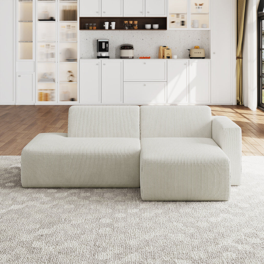 Blue Elephant Berlare Modular Corner Sofa Beige Corduroy 81cm H X 240cm W X 145cm D
