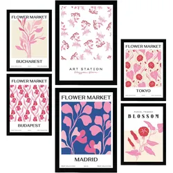 POSTER Set Mit 6 Blumen Feldblumen Natur Und Botanikdrucke Für Innenarchitektur A3 & A4 Schwarzer Rahmen