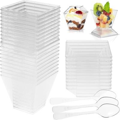 Uplifted Finds 50 Piece Mini Square Dessert Cups Set With Lids And Spoons 50 Piece Mini Square Dessert Cups Set With Lids And Spoons