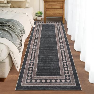 Garvee Washable Modern Small Grid Bordered Area Rug