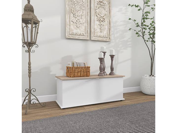 HOMCOM Banc Coffre Bois Blanc 100x40x40cm Entrée Chambre