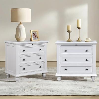 Modern 3-Drawer Nightstand (Set of 2) with Pull Out Tray for Organized Living Spaces