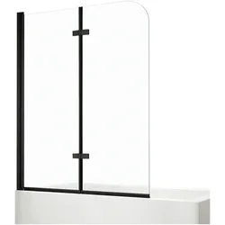Emke, Duschkabine + Duschwand, Duschwand für Badewanne 120x140cm Glas-Duschwand, 2-teilig Faltbar, Leicht zu Reinigen, Schwarz (120 cm, 120 cm, 140 cm)