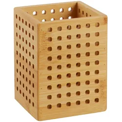 SPRINTIS Stifteköcher Holz, Bambus Stiftehalter 9 x 9 x 10,5 cm, moderner Stiftebecher für Schreibtisch & Büro, braun
