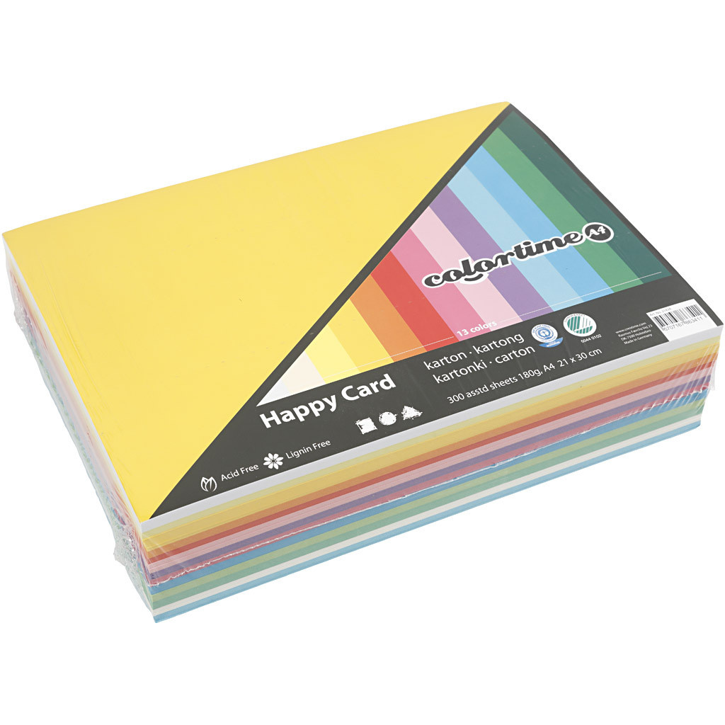 Colortime Happy Karton, 300 vellen, gesorteerde kleuren, 21 x 30 cm