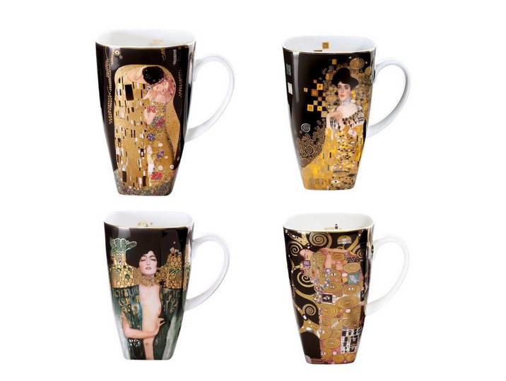 Goebel Tasse Gustav Klimt, Porzellan, Echtgolddekor, Gold, Klimt, H: 14cm