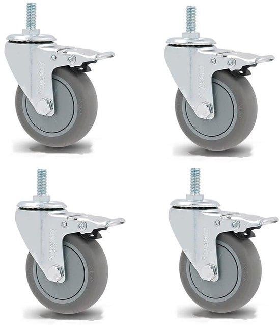 WAN Zwenkwielen Set Gietijzer met Rem - Zwart - 100mm