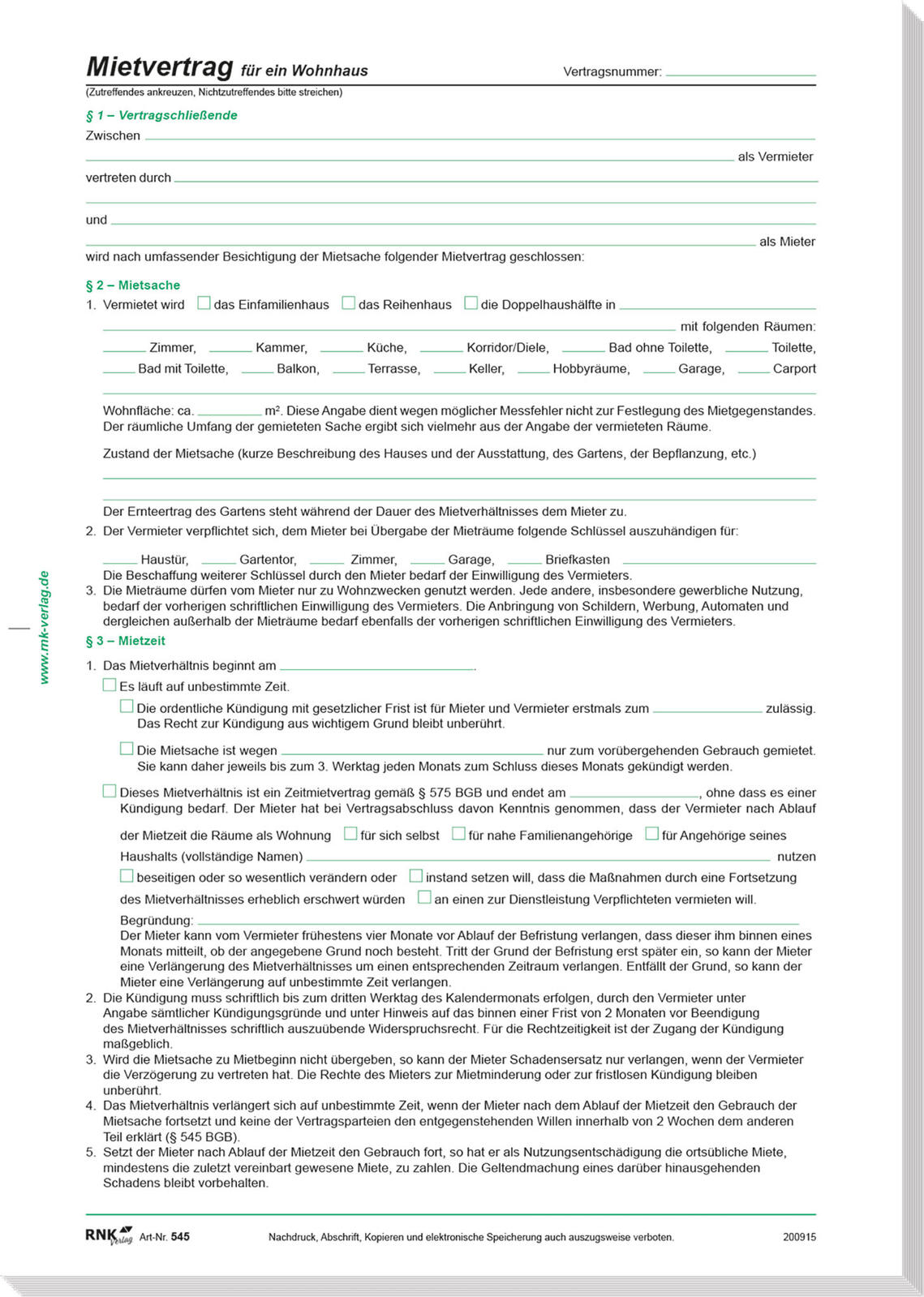 RNK-Verlag Mietverträge für Häuser 545/10