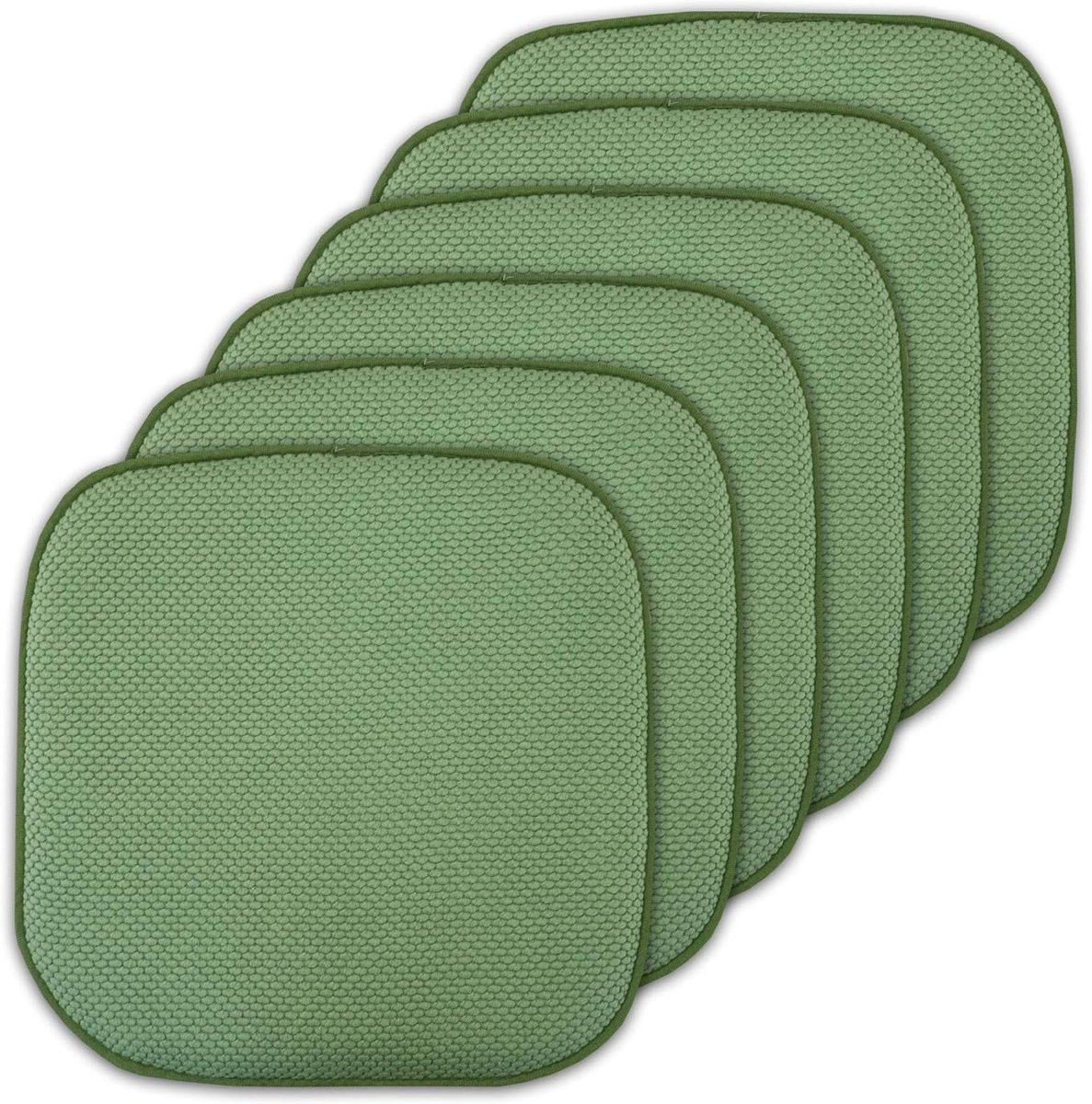 Set van 6 groene stoelkussens met memory foam en antislip rug, 40 x 40 cm