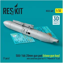 ResKit SUU-16A 20mm gun pod (close gun bay) with centerline pylon for F-4 Phantom II (C,D) (1 pcs) (3D Prin
