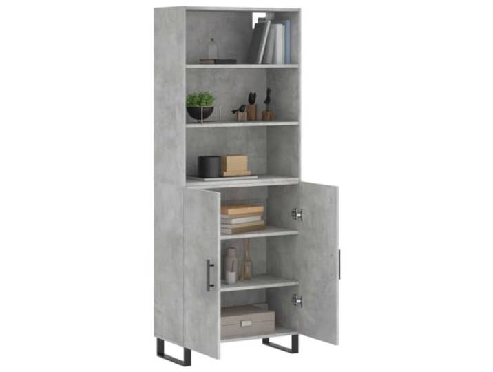 KTHLBRH Anrichte grau Beton 69,5 x 34 x 180 cm Holz mehrschichtig Türen zum Verstecken von Gegenständen, Metallfüßen, viel Stauraum, inklusive Wandbefestigung