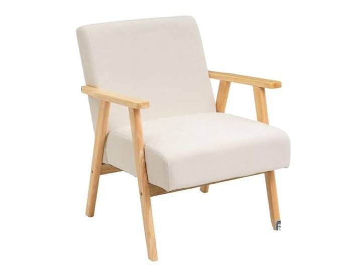 DRW Vintage-Sessel aus Chenille-Stoff und Holz in Weiß und Natur