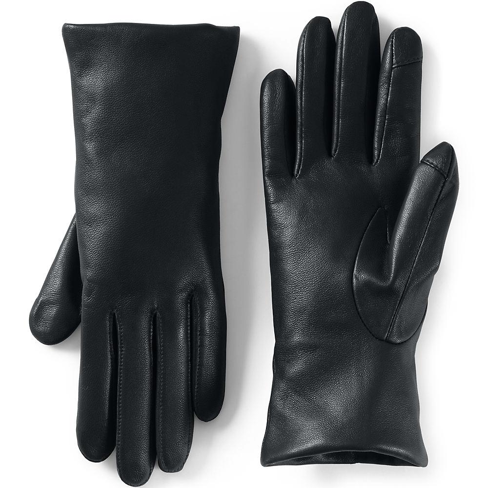 Lederhandschuhe mit Kaschmirfutter, Damen, size: regular, Schwarz, Kaschmir/Leder, by Lands' End