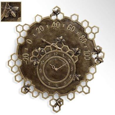 San Pacific - Ds Honeycomb Bees Outdoor Wall Clock Antique Gold , Antique Gold