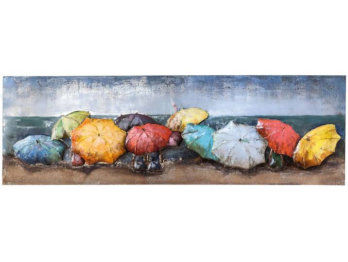 Leinwandbild CASABLANCA BY GILDE Bild rechteckig Beach Of Parasols , bunt (farbe bild(er): blau, braun, mehrfarbig), B:180cm H:60cm T:6cm, Metall, Bilder, Leinwandbild