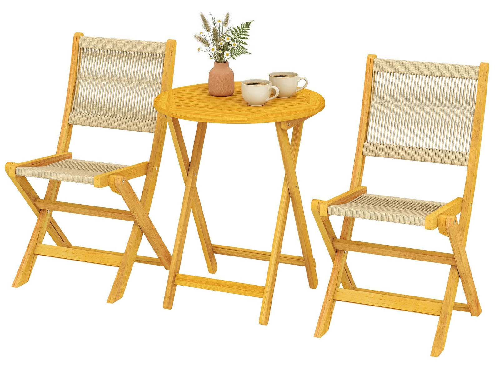 Outsunny Balkonset 3-delig inklapbare tuinset van kunststof riet en hout