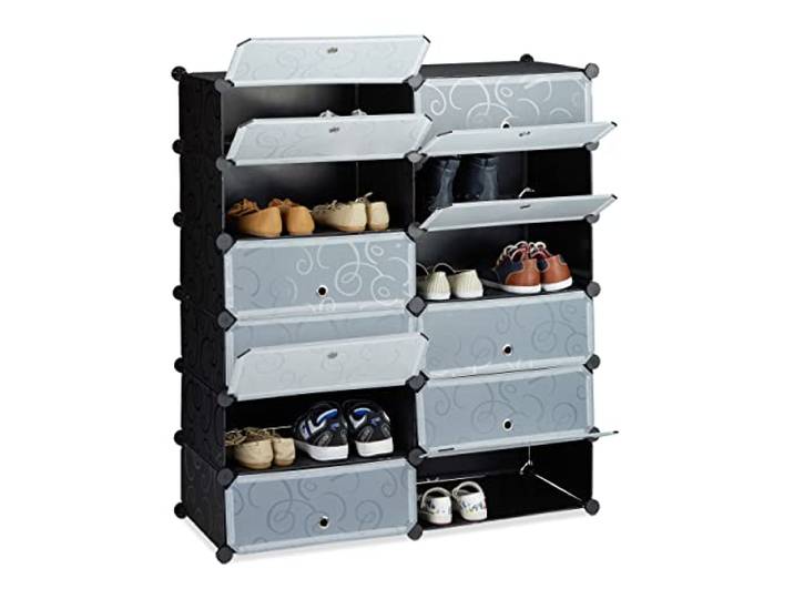 Relaxdays Meuble Chaussures fermé Rangement 12 casiers Plastique Chaussures modulable DIY HxlxP: 108x94x37 cm\, Noir