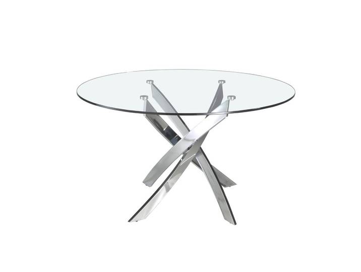 Angel Cerda Runder Esstisch aus gehärtetem Glas und verchromtem Stahl, Transparent, Edelstahlfarben, Metall, Nachbildung, Essen/Getränk, Rundform,Rund,Rund, 110x75x110 cm, Esszimmer, Esstische