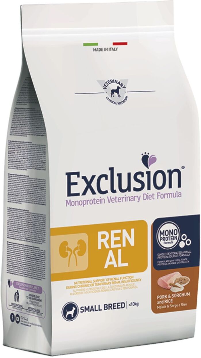 Exclusion SCADENZA 08/2026 !!! Diet Renal Small Monoproteico Maiale Sorgo e Riso per Cani 2 Kg