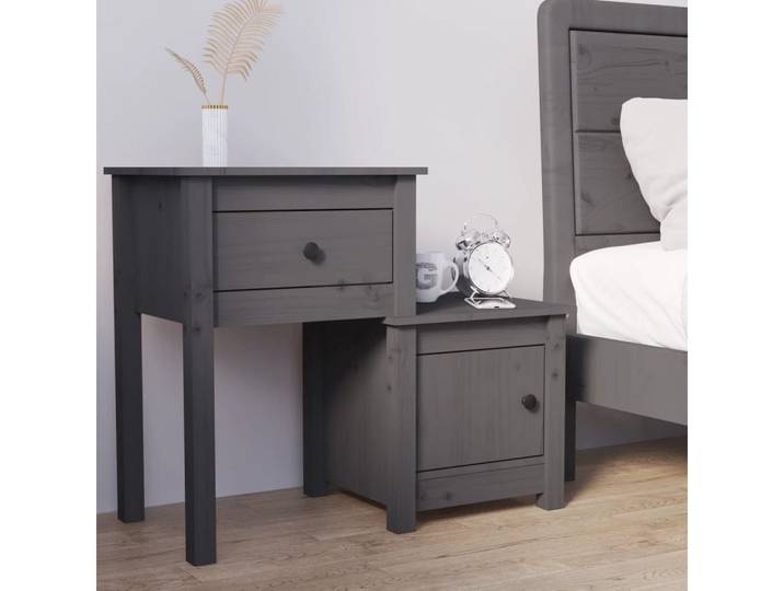 furnicato Nachttisch Grau 79,5x38x65,5 cm Massivholz Kiefer (1-St), Beistelltisch mit Schublade, Fach und flexibler Montageoption