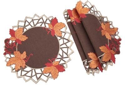 Xia Home Fashions Harvest Hues Embroidered Cutwork Fall Doilies, 12-Inch Round, Set of 4