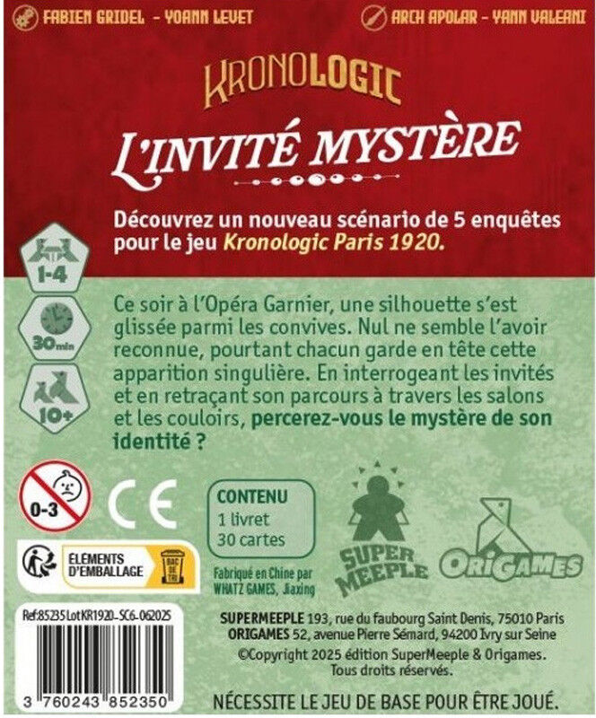 Origames Kronologic : Extension L'Invité Mystère - Paris 1920