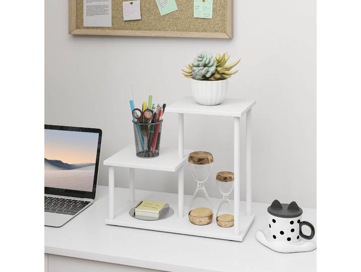 HOMCOM Étagère 3 Niveaux Effet Bois Métal Blanc 40x20x34,5 cm