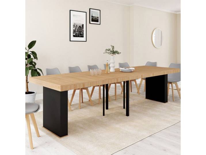 IDMARKET Table console extensible EDEN 14 personnes 300 cm bois et noir