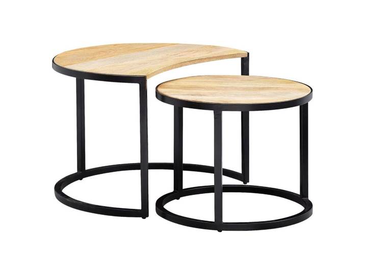Couchtisch rund mit Holzplatte 2er-Set Wohnling Mango/Schwarz