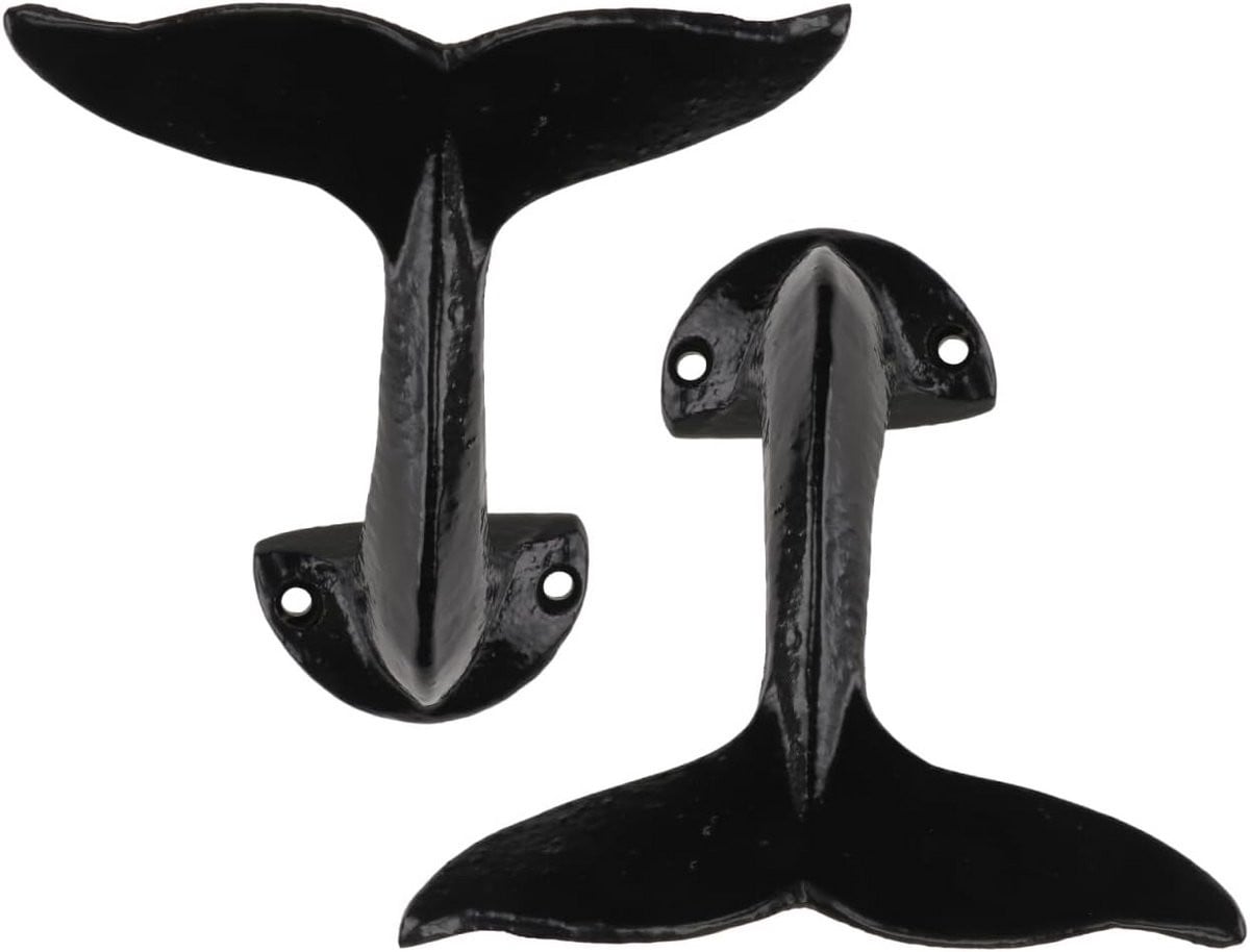 Set van 2 decoratieve walvisstaart wandhaken van ijzer