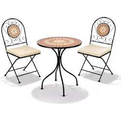 Mojawo, Gartentisch + Balkontisch, 3tlg Mosaik Sitzgarnitur Bistromöbel Gartengarnitur Tisch Stühle Set (60 x 70 cm)