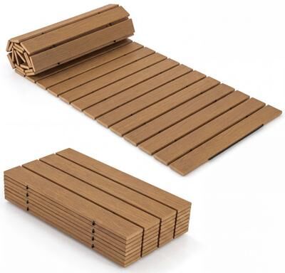 Costway 8 Feet Outdoor Pathway Straight Roll-Out Patio Boardwalk-Brown